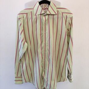 Robert Graham Striped Green Button Down Shirt M